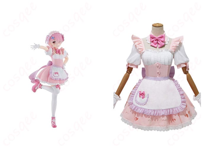 Re:ゼロ ラム コスプレ衣装 正面とキャラクターとの比較図。詳細なデザインを確認しよう!