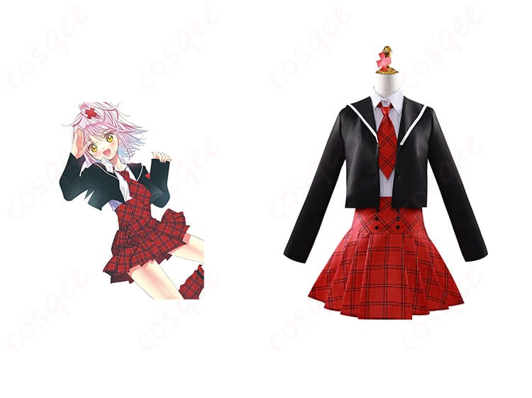 日奈森あむ コスプレ衣装 正面とキャラクター『しゅごキャラ!ジュエルジョーカー』のコスプレシーン