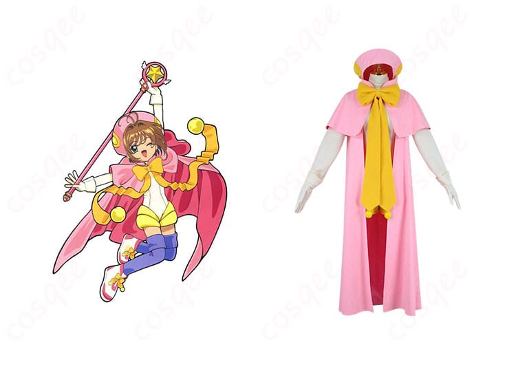 カードキャプターさくら 木之本桜 コスプレ衣装 さくらカード編の正面とキャラクターを融合させた画像。コスプレ衣装の忠実なデザインが確認できます。