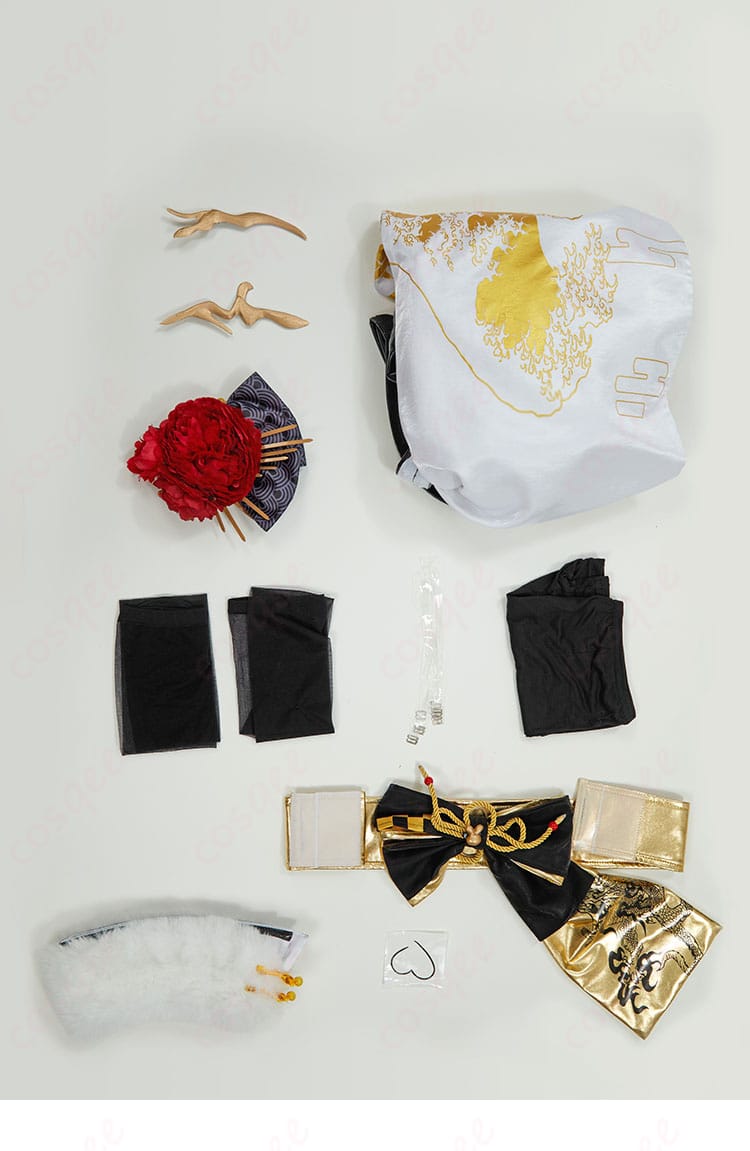 NIKKE ノワール コスプレ衣装の全セットアクセサリーを展示した画像。全てのアイテムが含まれています。