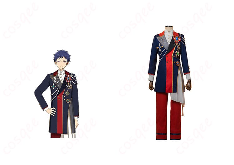 あんさんぶるスターズ!! 伏見弓弦のグラデュエーション衣装 コスプレ衣装 正面とキャラクター画像。ファン必見のディテール!