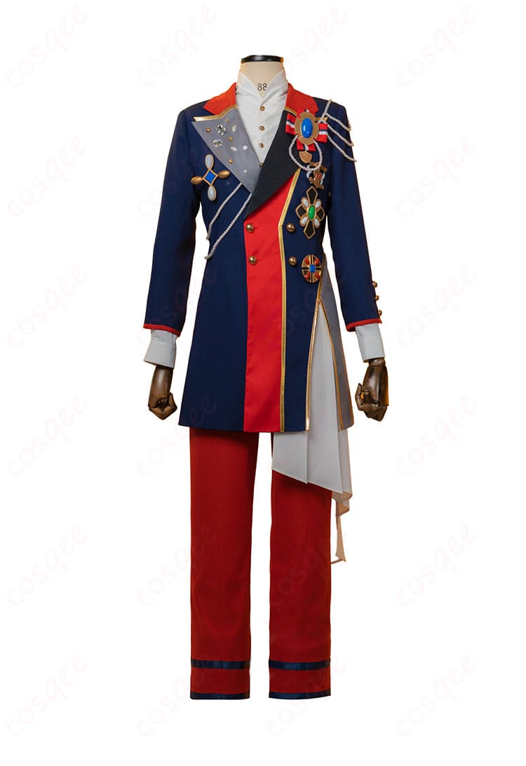 あんさんぶるスターズ!! 伏見弓弦のコスプレ衣装 正面ビュー。鮮やかなデザインと細部まで忠実な再現。