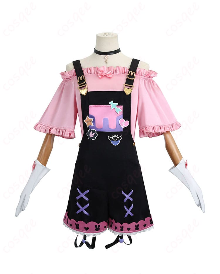 商品正面図。マリオネットオーバーオール衣装の詳細なデザインが見える正面画像。