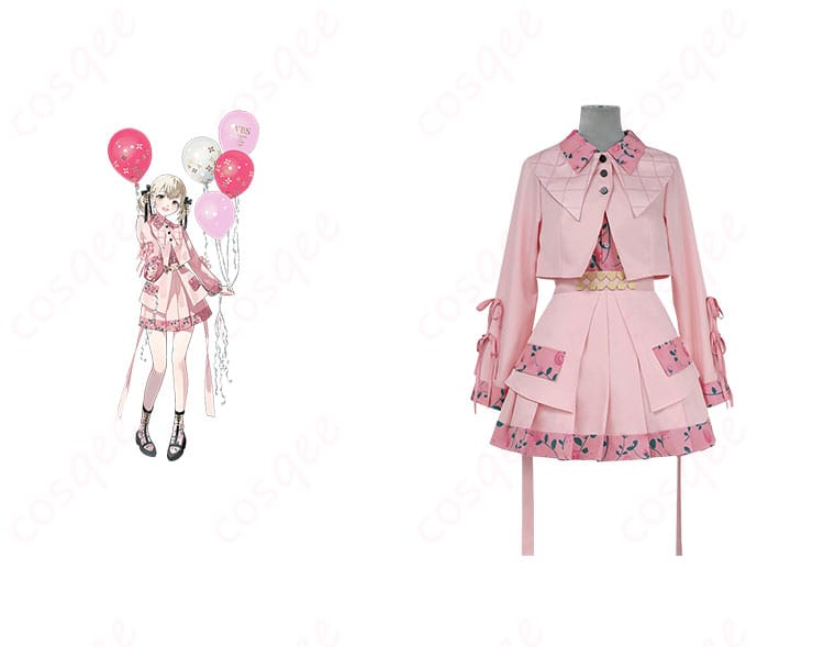 プロジェクトセカイ 小豆沢こはね 4th Anniversary 感謝祭 コスプレ衣装の正面とキャラクターのコスプレシーン。キャラクターにぴったりな衣装デザイン。