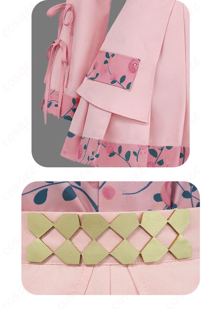 コスプレ衣装の袖と腰部分の装飾ディテール。高い再現度と美しいデザインが特徴。